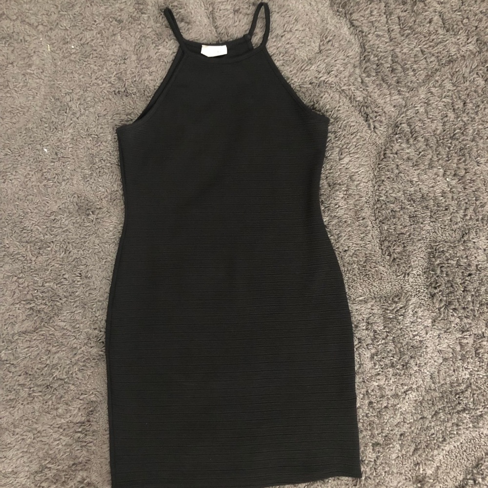 January 7 black fitted high neck racerback midi dress with side zipper size L
